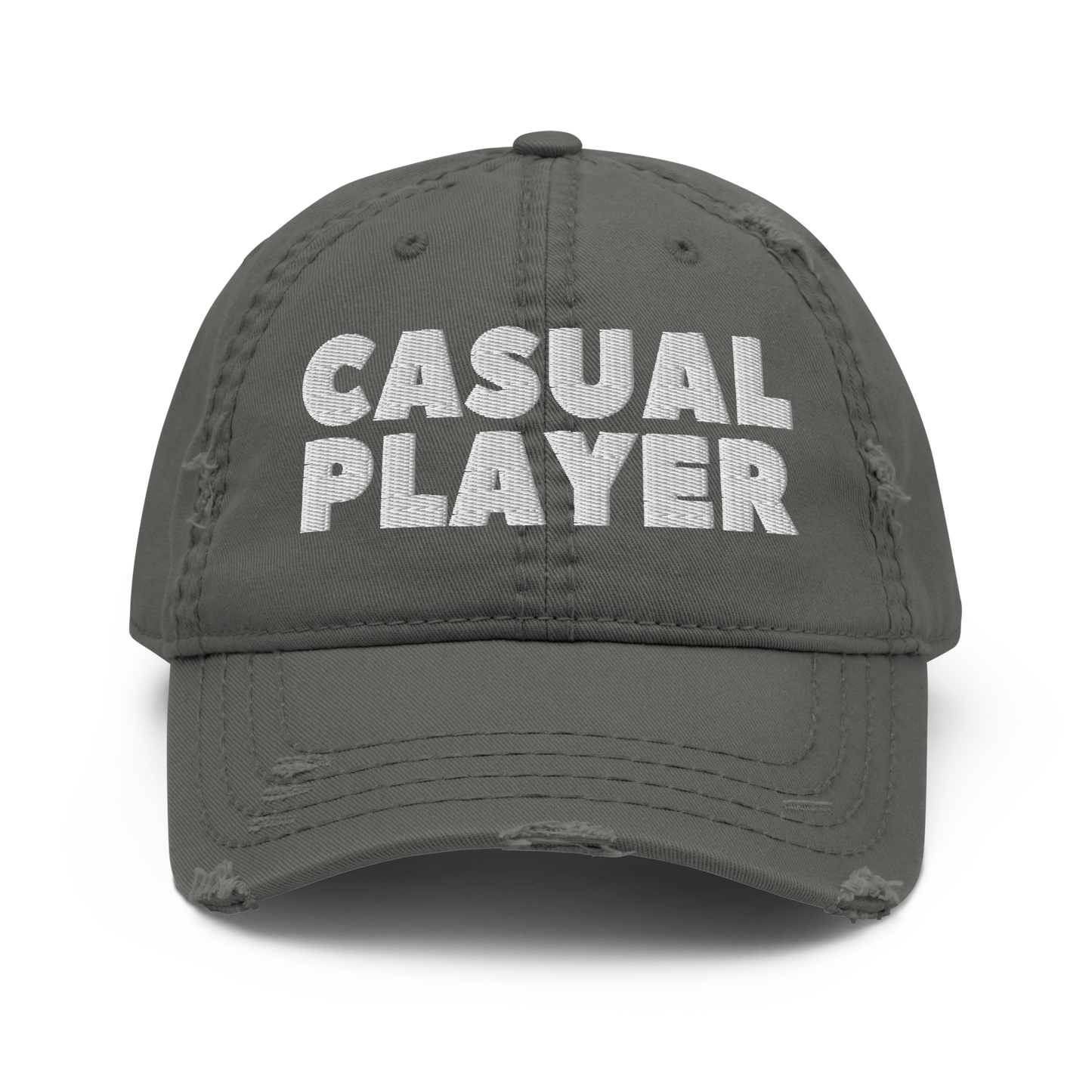 'CASUAL PLAYER' Distressed Dad Hat (white embroidery)