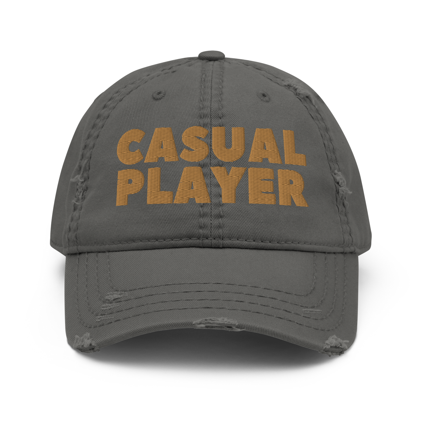 'CASUAL PLAYER' Distressed Dad Hat (gold embroidery)