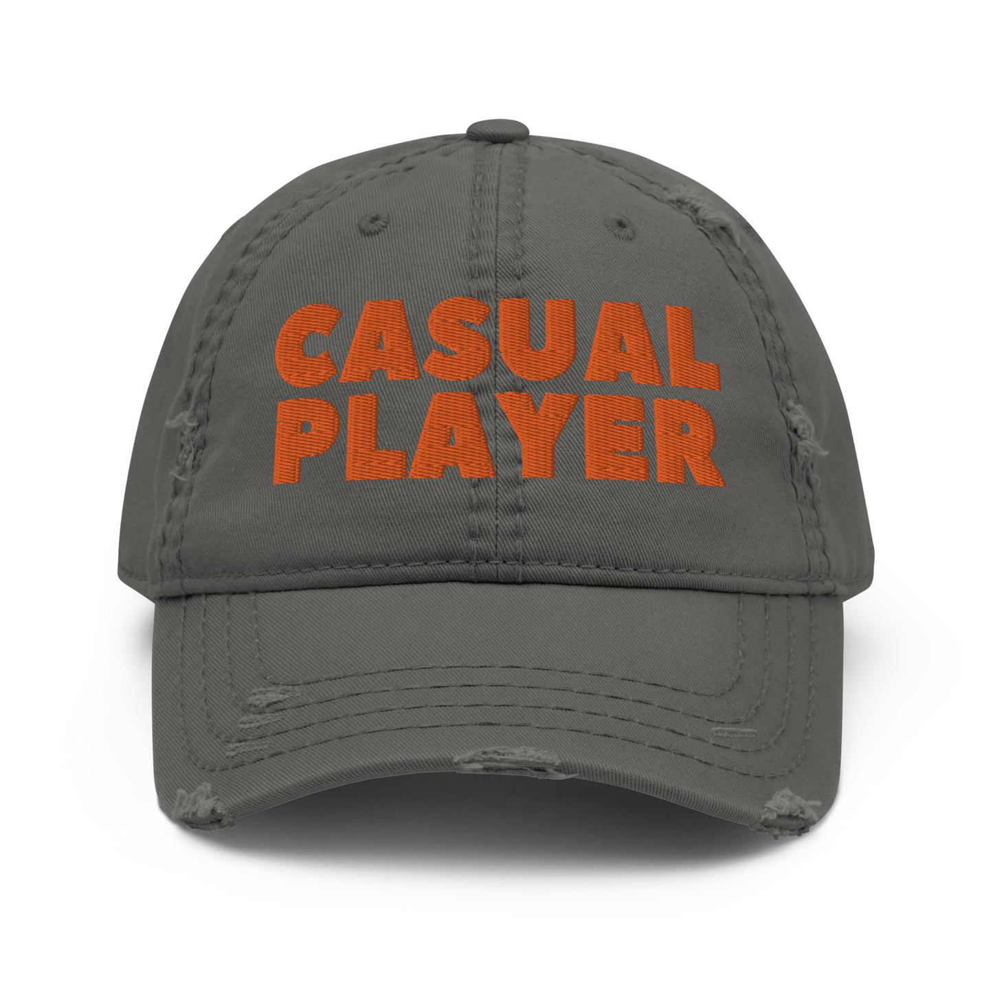 'CASUAL PLAYER' Distressed Dad Hat (orange embroidery)