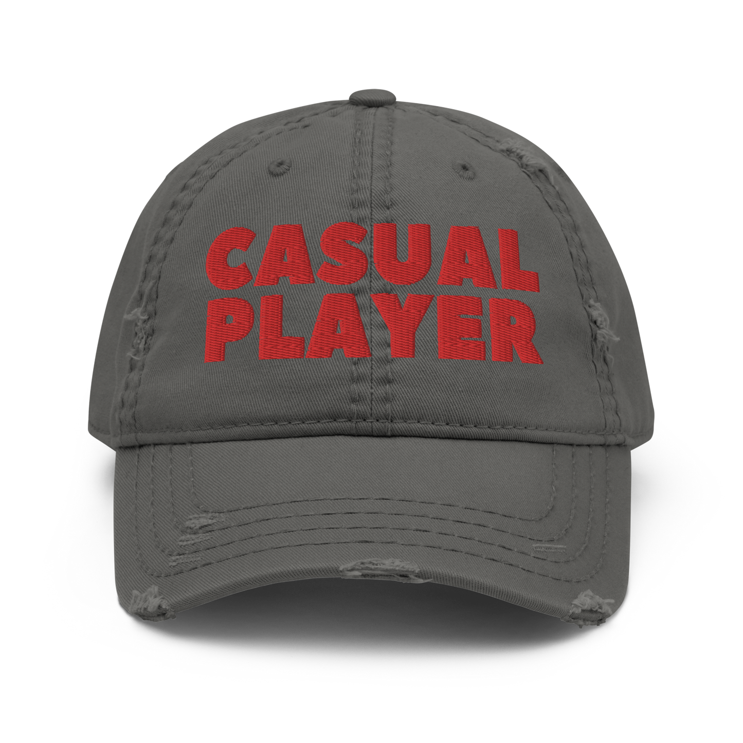 'CASUAL PLAYER' Distressed Dad Hat (red embroidery)