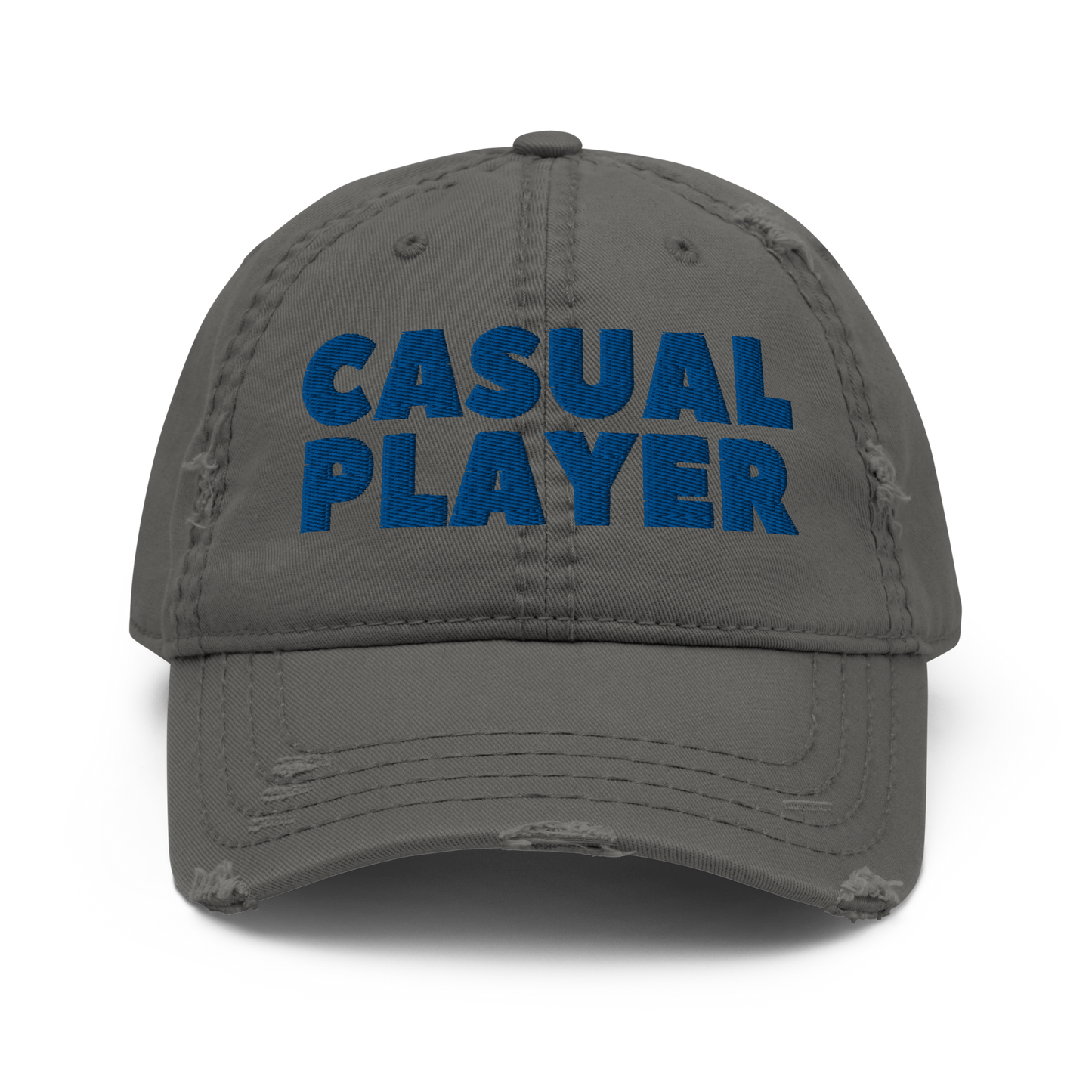 'CASUAL PLAYER' Distressed Dad Hat (blue embroidery)