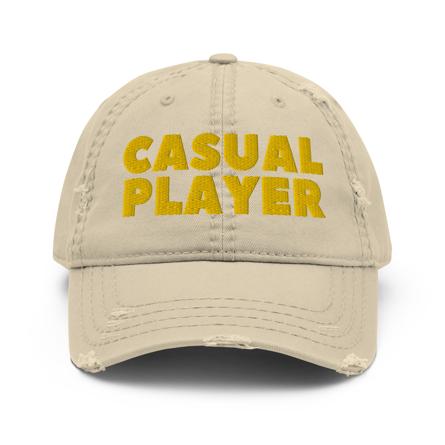 'CASUAL PLAYER' Distressed Dad Hat (yellow embroidery)