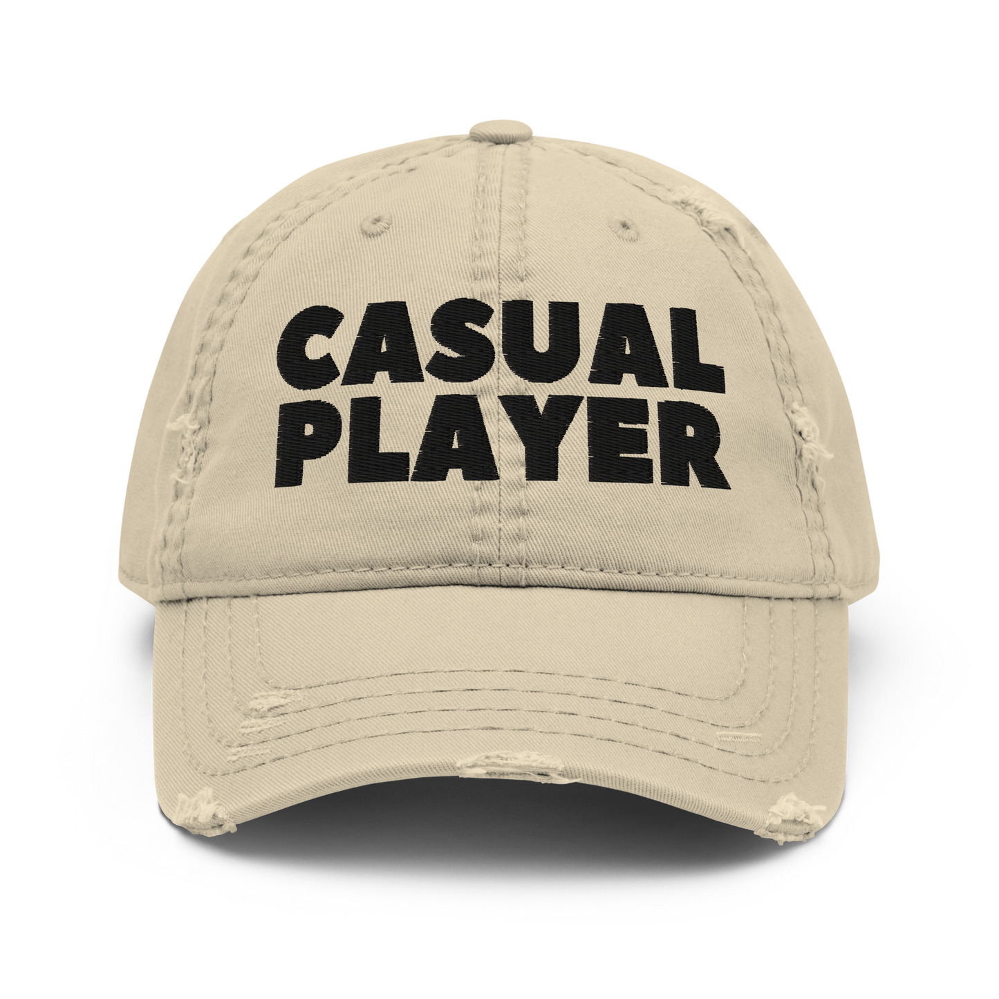 'CASUAL PLAYER' Distressed Dad Hat (black embroidery