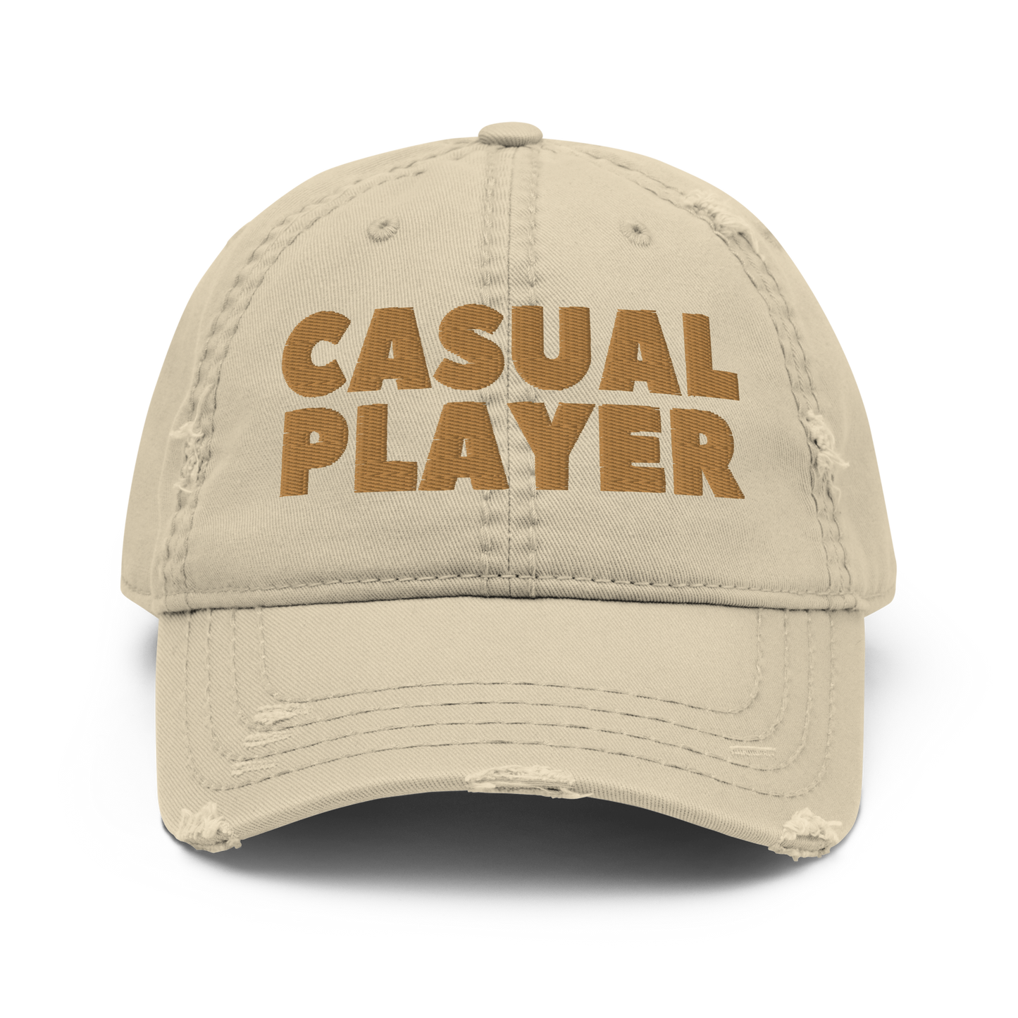 'CASUAL PLAYER' Distressed Dad Hat (gold embroidery)