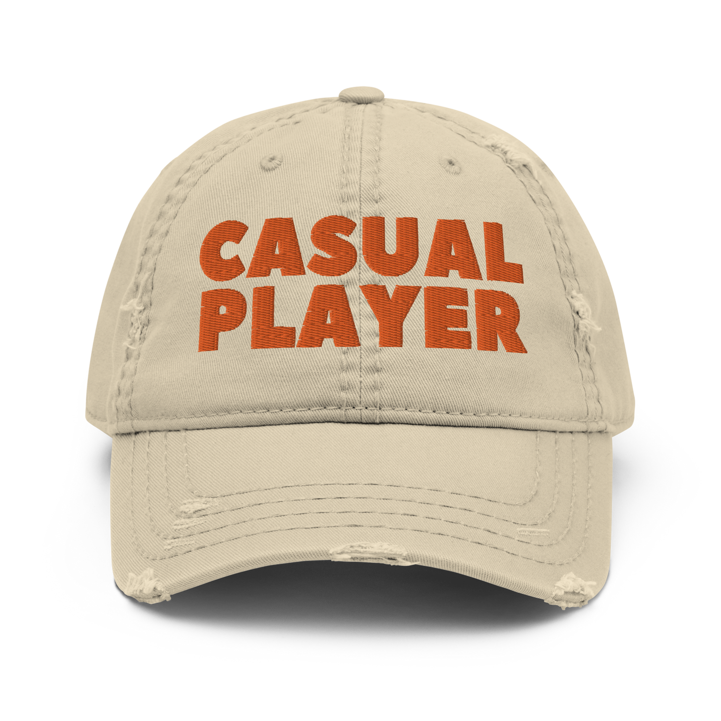 'CASUAL PLAYER' Distressed Dad Hat (orange embroidery)