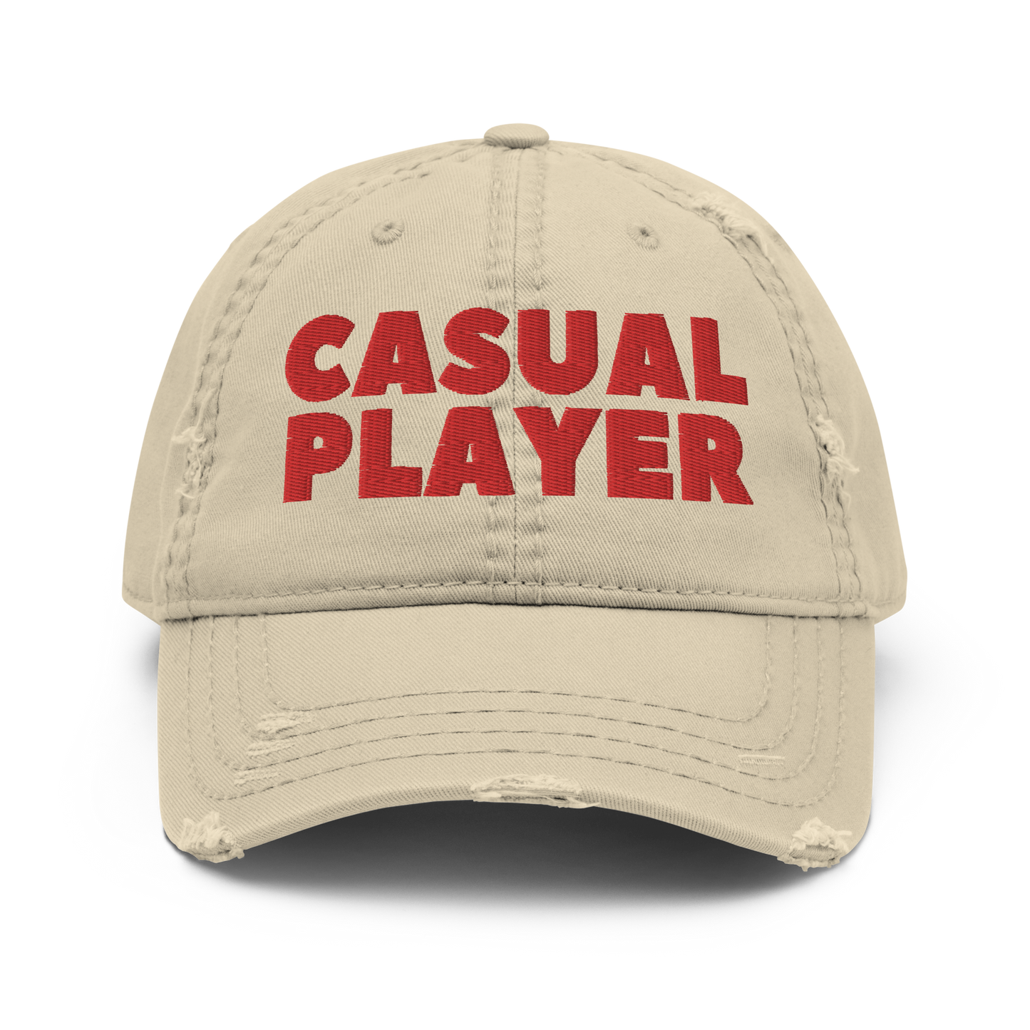 'CASUAL PLAYER' Distressed Dad Hat (red embroidery)