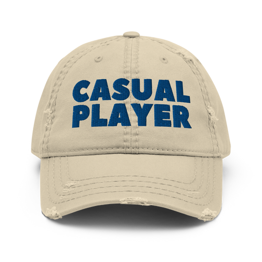 'CASUAL PLAYER' Distressed Dad Hat (blue embroidery)