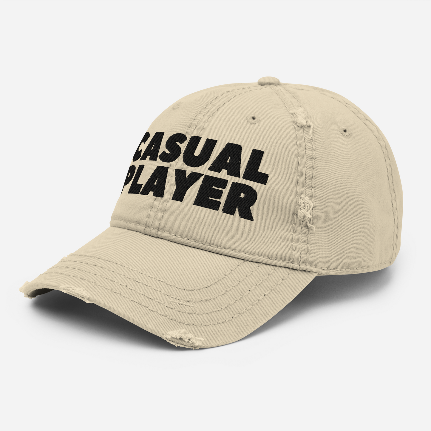 'CASUAL PLAYER' Distressed Dad Hat (black embroidery