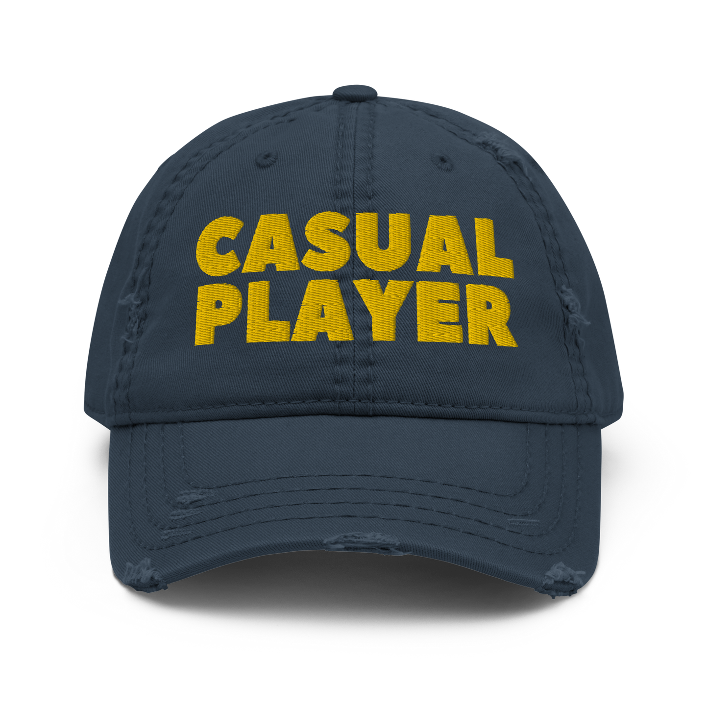 'CASUAL PLAYER' Distressed Dad Hat (yellow embroidery)