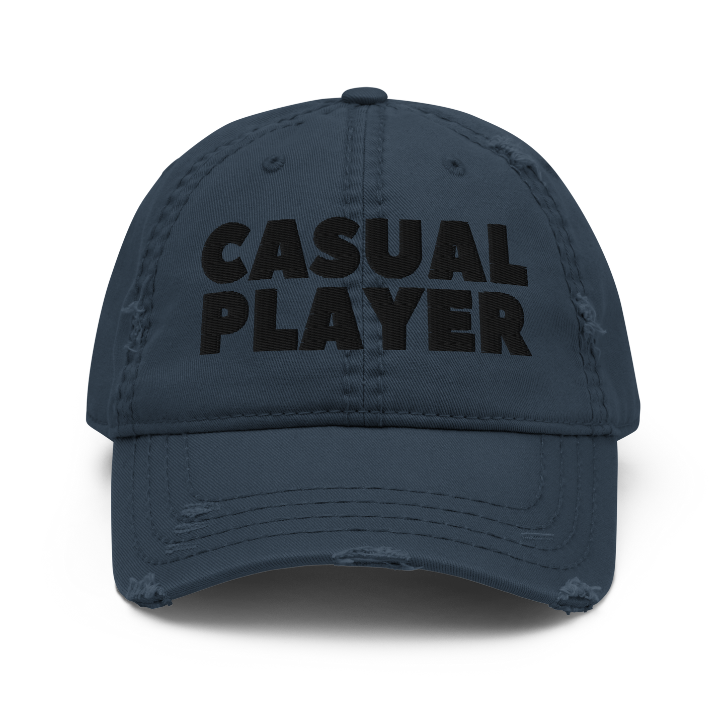 'CASUAL PLAYER' Distressed Dad Hat (black embroidery