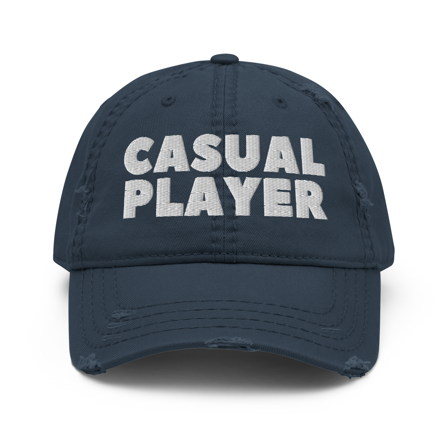 'CASUAL PLAYER' Distressed Dad Hat (white embroidery)