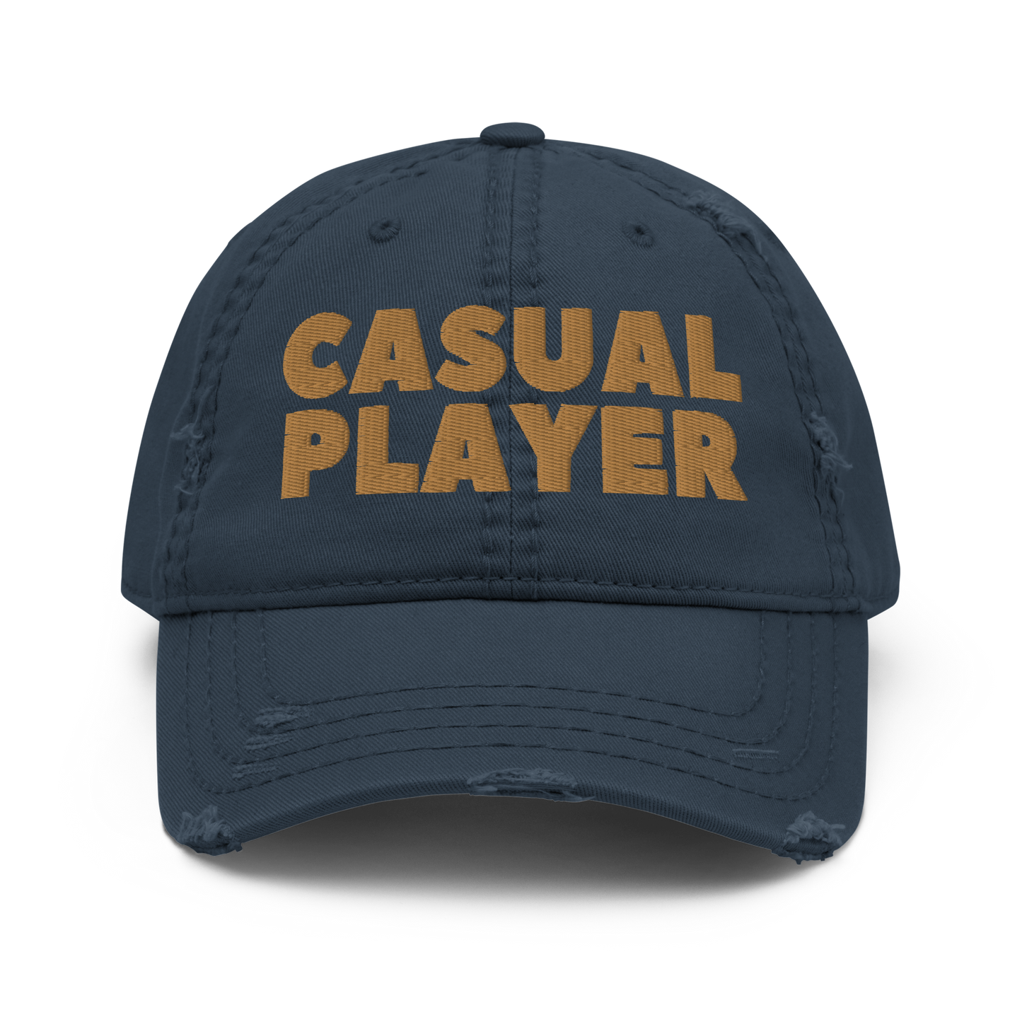 'CASUAL PLAYER' Distressed Dad Hat (gold embroidery)