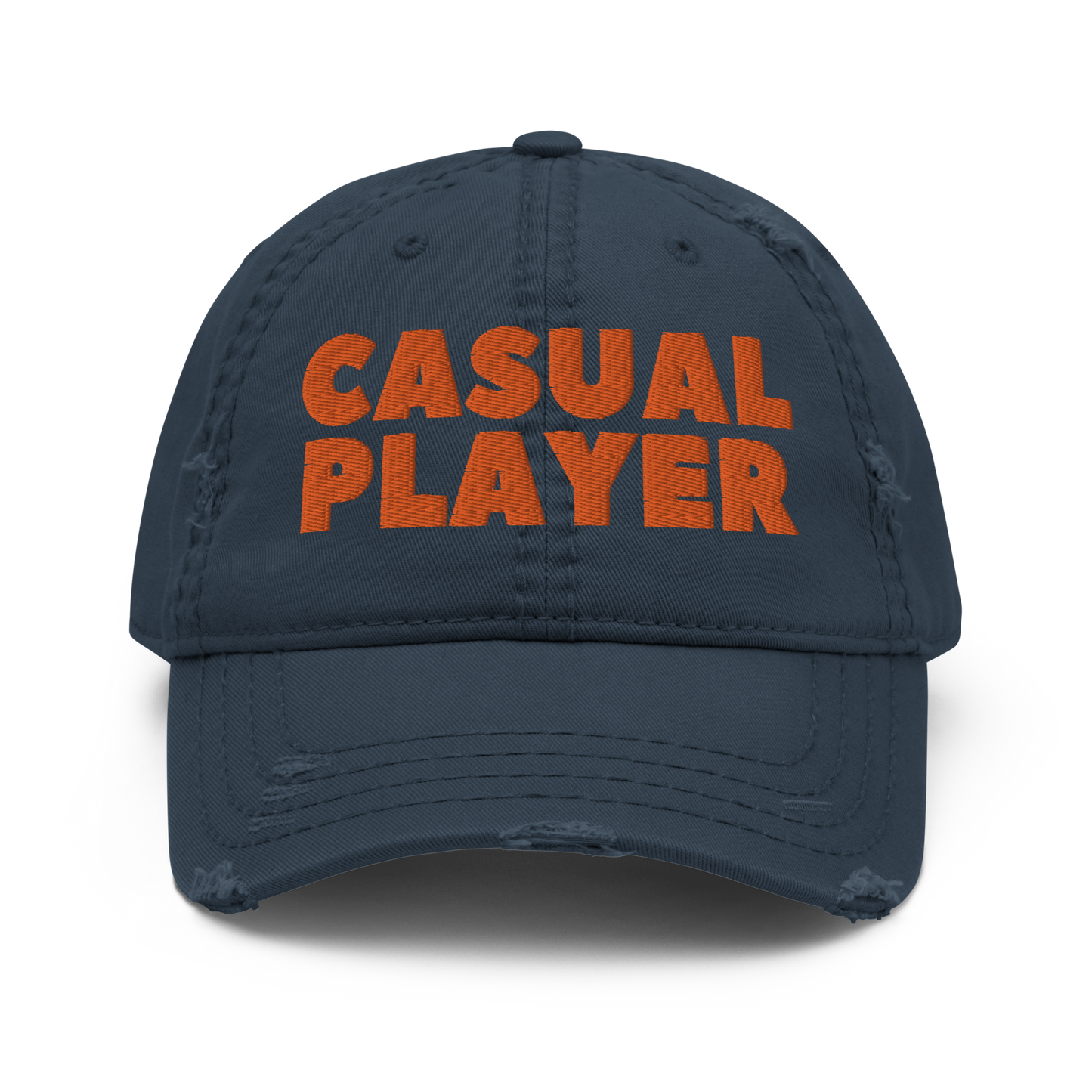 'CASUAL PLAYER' Distressed Dad Hat (orange embroidery)