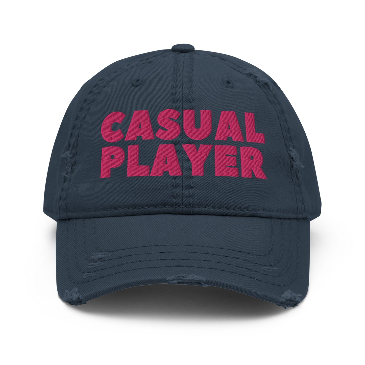 'CASUAL PLAYER' Distressed Dad Hat (pink embroidery)