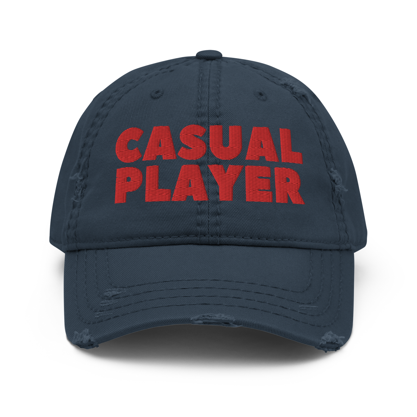 'CASUAL PLAYER' Distressed Dad Hat (red embroidery)