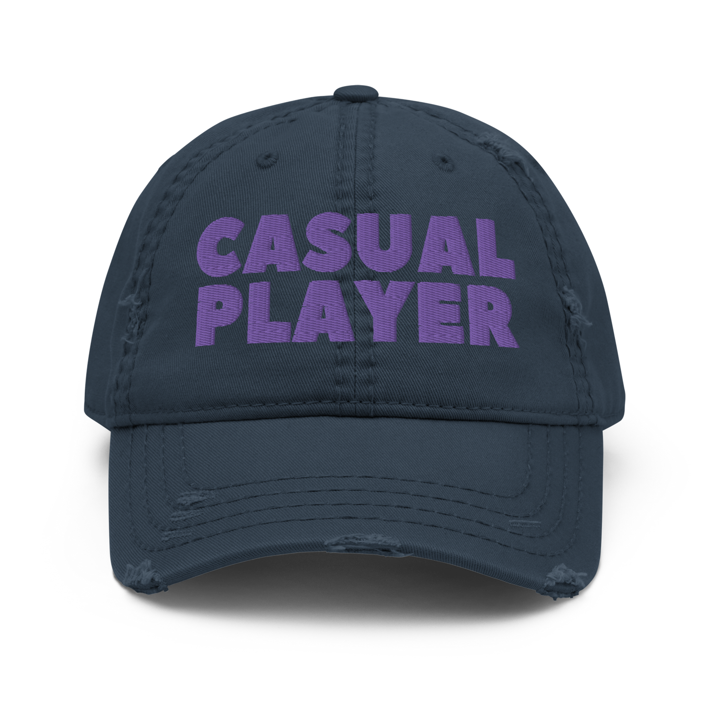 'CASUAL PLAYER' Distressed Dad Hat (purple embroidery)